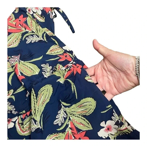Polo Ralph Lauren V-Neck Drawstring Waist Blue Floral Jumpsuit Women’s size M - Picture 7 of 16